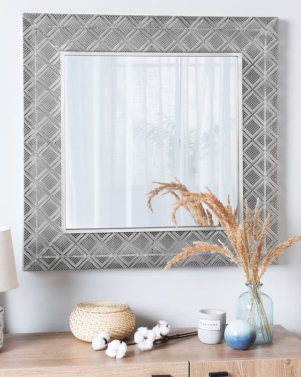 Veggspeil Sølv 80 x 80 cm Orientalsk ramme Diamantdekor