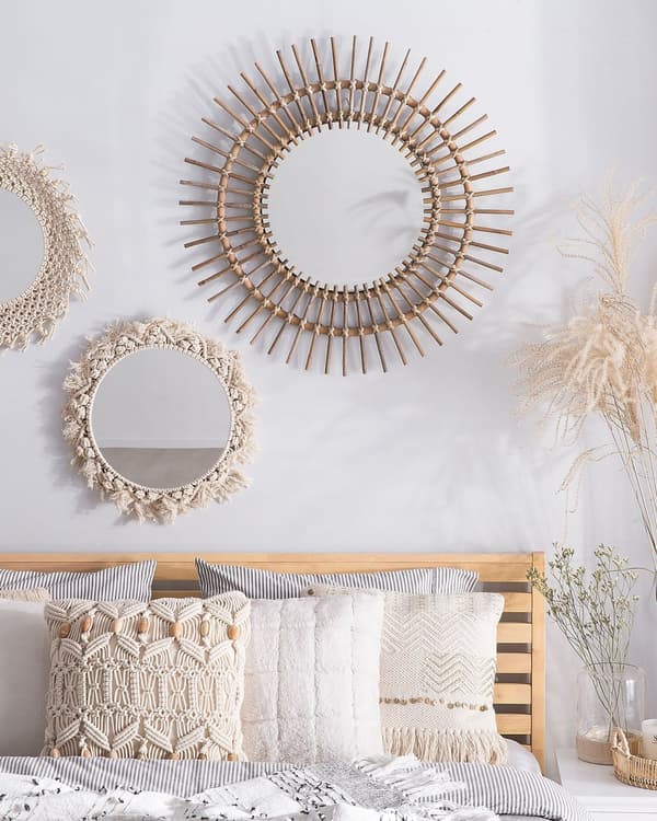 Veggspeil Sandbeige Rotting ø 76 cm Rund form Dekorativt Gang Boho-stil
