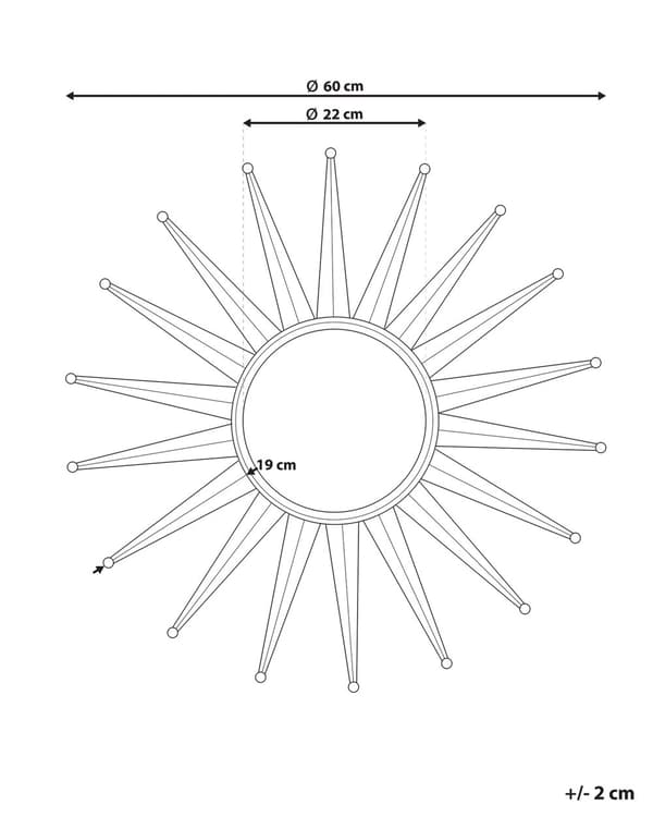 Vegghengespeil gull 60 cm rund solform Sun Shape Sunburst dekorativt aksentstykke stue soverom vintage glamour retro Hollywood
