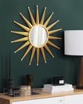 Miniatyrbilde 2 av 7: Vegghengespeil gull 60 cm rund solform Sun Shape Sunburst dekorativt aksentstykke stue soverom vintage glamour retro Hollywood