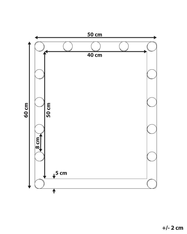Speil med LED-lys Hvit 50 x 60 cm Rektangulær form Lyspærer Berøringsbryter Regulerbar lysintensitet Glamorøs stil Sminkespeil