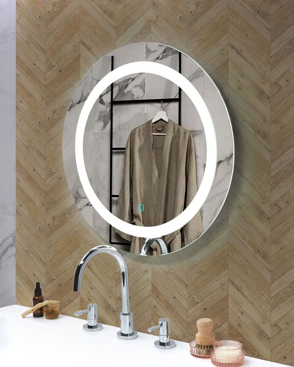 Veggmontert Hengende LED-speil 58 cm Rundt Moderne Baderomsspeil Sminkespeil Soverom