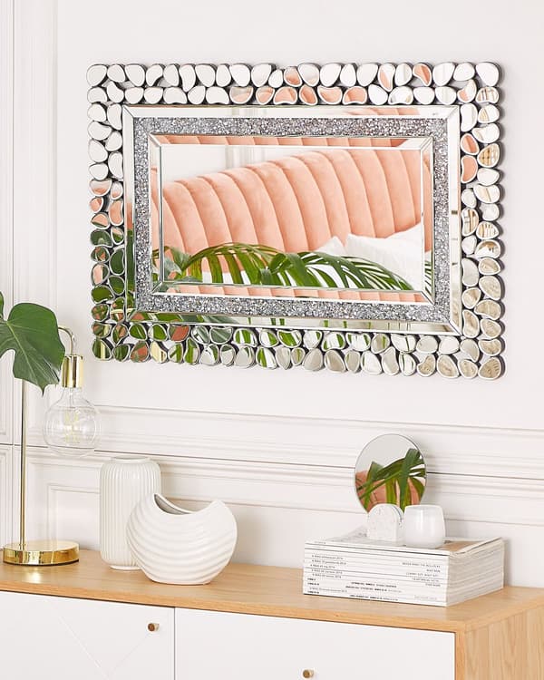 Veggmontert hengespeil i sølv Rektangulært 60 x 90 cm Moderne Glamour Stue Soverom Dekorasjon