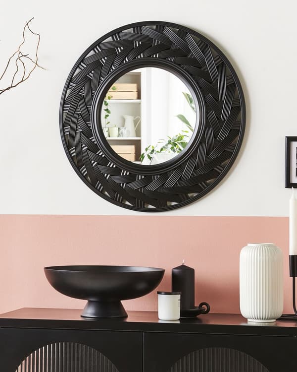 Veggspeil Svart Syntetisk Ramme ø 60 cm Stor Moderne Design Stue