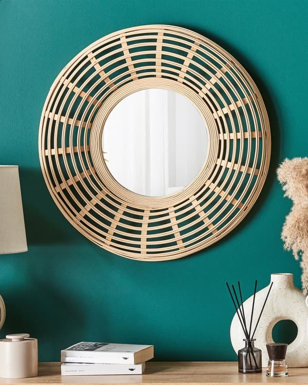 Vegghengende Speil ø 60 cm Hjemmedekorasjon Rund ramme Bambus Tre Minimalistisk design Stue Møbler Soverom