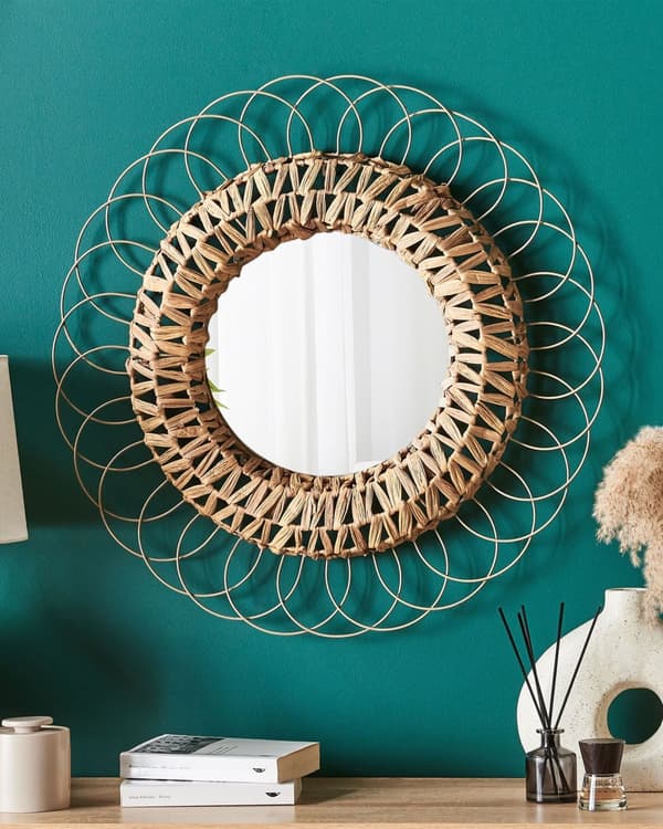 Veggspeil Naturlig Stål 67 cm Dekorativ Gang Boho