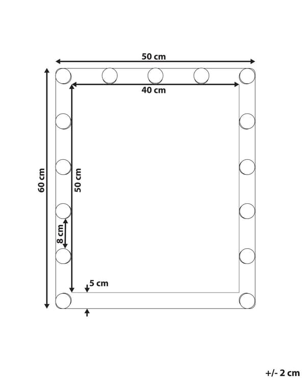 Veggspeil 50 x 60 cm svart LED lys