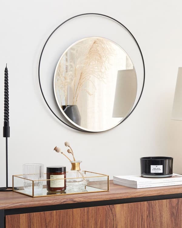 Speil Svart Metall Rund 50 cm Minimalistisk Moderne stil Stue Soverom Gang