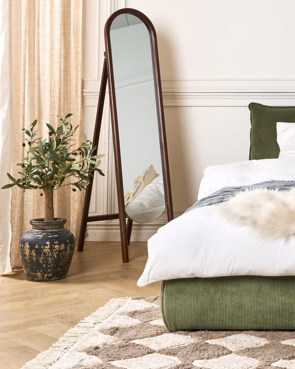 Stående Speil Mørkt Treglass 30 x 150 cm med Stativ Dekorativ Ramme Retro Design