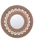 Miniatyrbilde 1 av 5: Veggspeil Lysebrun Bambus Tre Rund 62 cm Håndlaget ramme Dekorativt geometrisk mønster Boho Rustikk