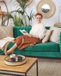 Miniatyrbilde 4 av 6: Veggspeil Lys Tre Bambus Rund 60 cm Håndlaget Ramme Hvit Geometrisk Diamantmønster Boho Rustikk