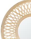 Miniatyrbilde 6 av 6: Veggspeil Lys Tre Bambus Rund 60 cm Håndlaget Ramme Hvit Geometrisk Diamantmønster Boho Rustikk