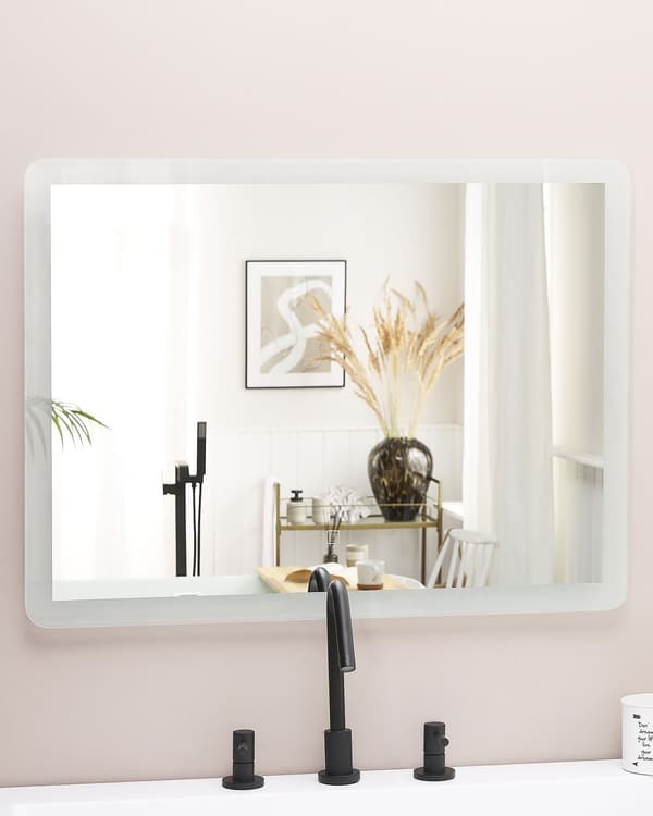 Veggspeil Sølv 60 x 80 cm LED-lys Antidugg Rektangulær form Moderne Baderom Gang Garderobe