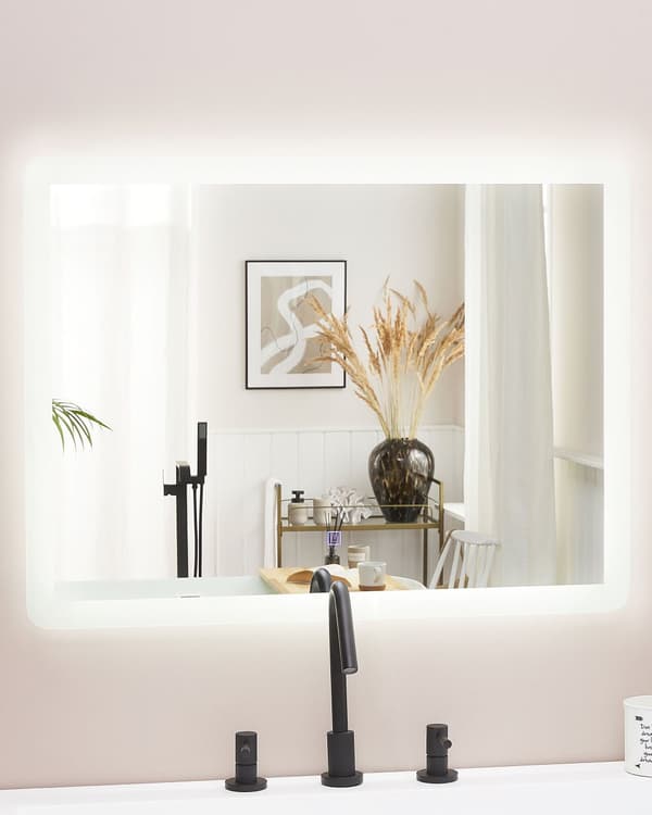 Veggspeil Sølv 60 x 80 cm LED-lys Antidugg Rektangulær form Moderne Baderom Gang Garderobe