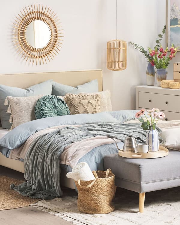 Veggspeil Beige Rotting ø 76 cm Dekorativ Gang Boho