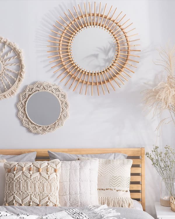 Veggspeil Beige Rotting ø 76 cm Dekorativ Gang Boho