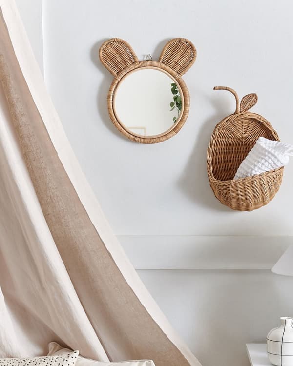 Vægspejl Natur rattan ø 20 cm Dekorative Bjørne ører Børneværelse Boho Moderne
