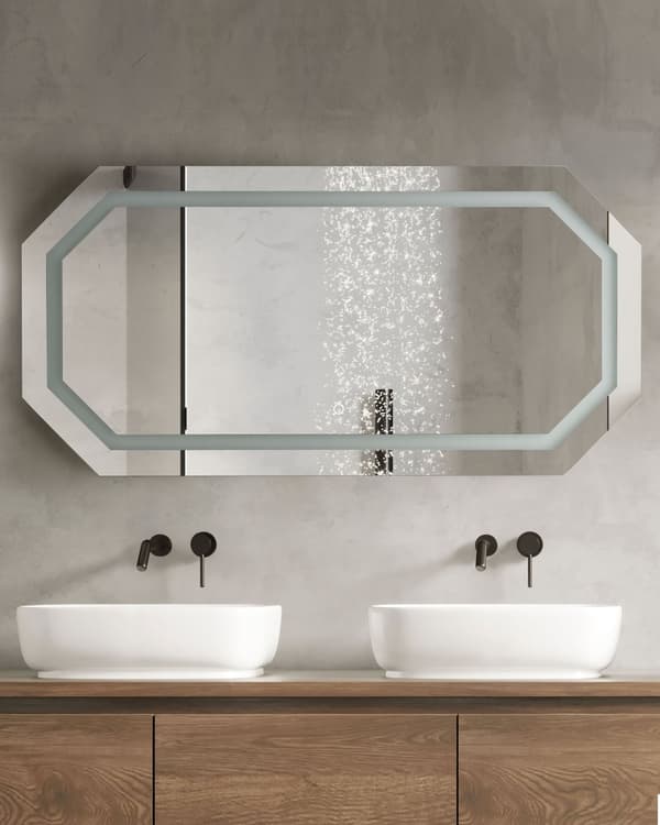 Speil med LED-belysning Sølv 120 x 60 cm Åttekantet form Sminkespeil Moderne Baderom Soverom