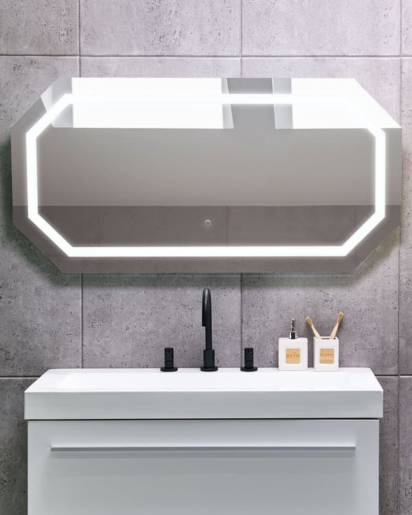 Speil med LED-belysning Sølv 120 x 60 cm Åttekantet form Sminkespeil Moderne Baderom Soverom