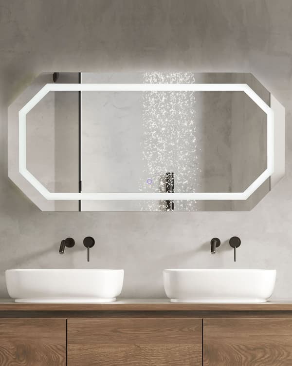 Speil med LED-belysning Sølv 120 x 60 cm Åttekantet form Sminkespeil Moderne Baderom Soverom