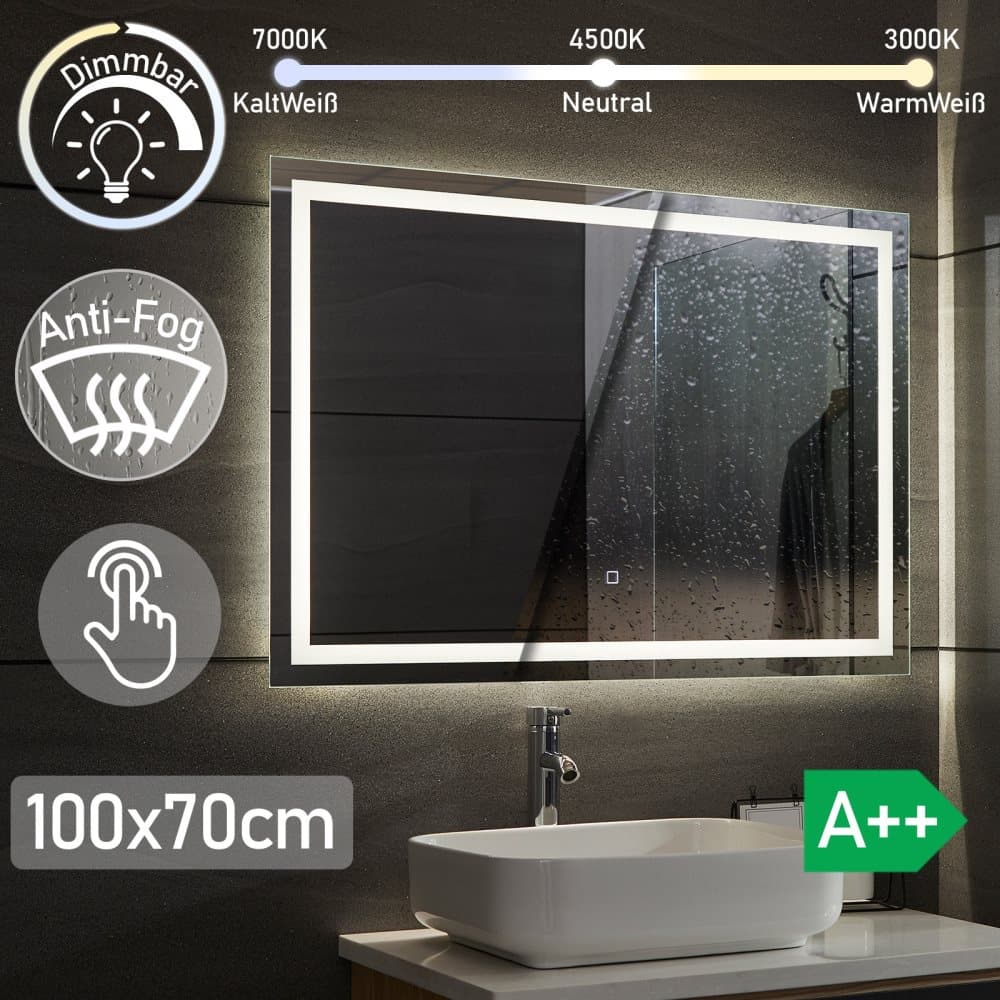 LED-spegel för badrum - 100x70cm - dimbar - anti-kondensfunktion