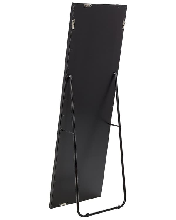 Stående spejl Sort PU-læder 50 x 150 cm med stativ akrylglas Rhinestones Dekorativ ramme Glamour Vægdekoration