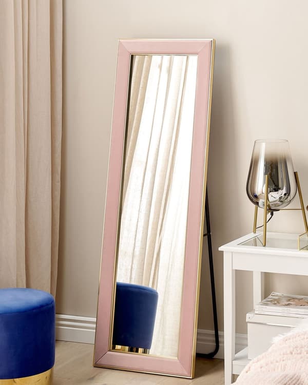 Seisova peili vaaleanpunainen 50 x 150 cm sametti lasi MDF suorakulmio glamour moderni