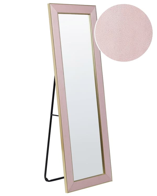 Seisova peili vaaleanpunainen 50 x 150 cm sametti lasi MDF suorakulmio glamour moderni