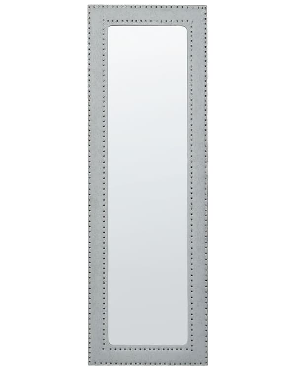 Golvspegel Svart Konstläder 50 x 150 cm med Stativ Möbelspikar Dekorativ Ram Glamour Väggdekoration Vardagsrum Sovrum