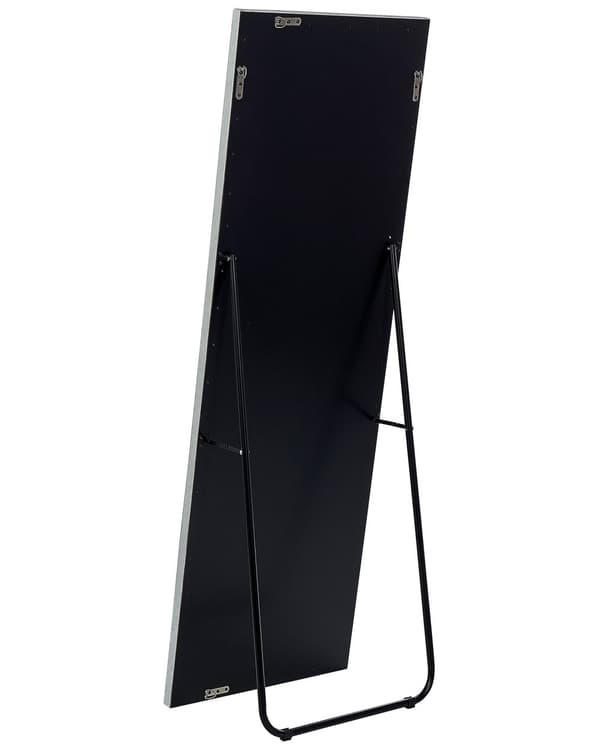 Golvspegel Svart Konstläder 50 x 150 cm med Stativ Möbelspikar Dekorativ Ram Glamour Väggdekoration Vardagsrum Sovrum