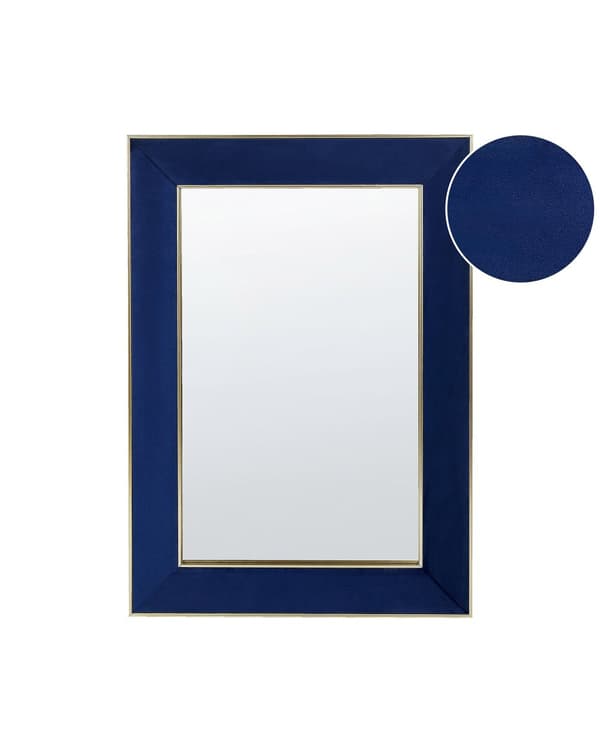 Väggspegel Blå Sammet 50 x 70 cm med Krokar Hängande Dekorativ Ram Glamour Väggdekoration Vardagsrum Sovrum