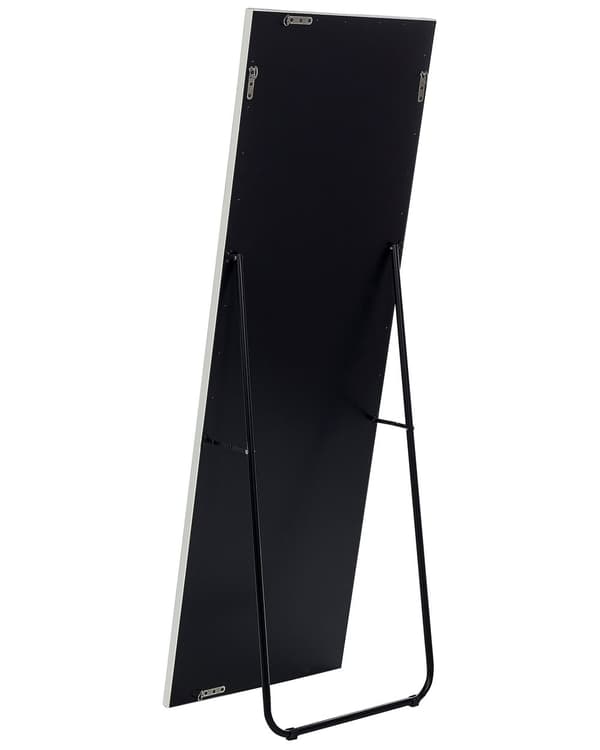 Golvspegel Vit Konstläder 50 x 150 cm med Stativ Akrylglas Strass Dekorativ Ram Glamour Väggdekor
