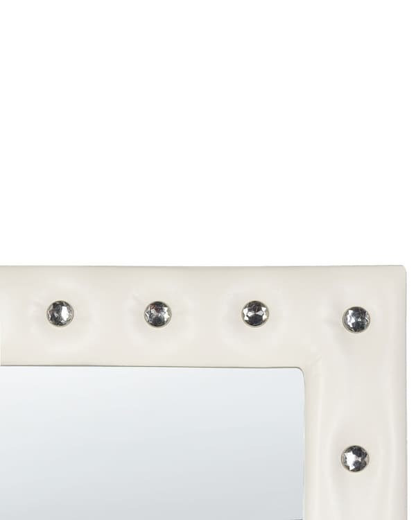 Golvspegel Vit Konstläder 50 x 150 cm med Stativ Akrylglas Strass Dekorativ Ram Glamour Väggdekor