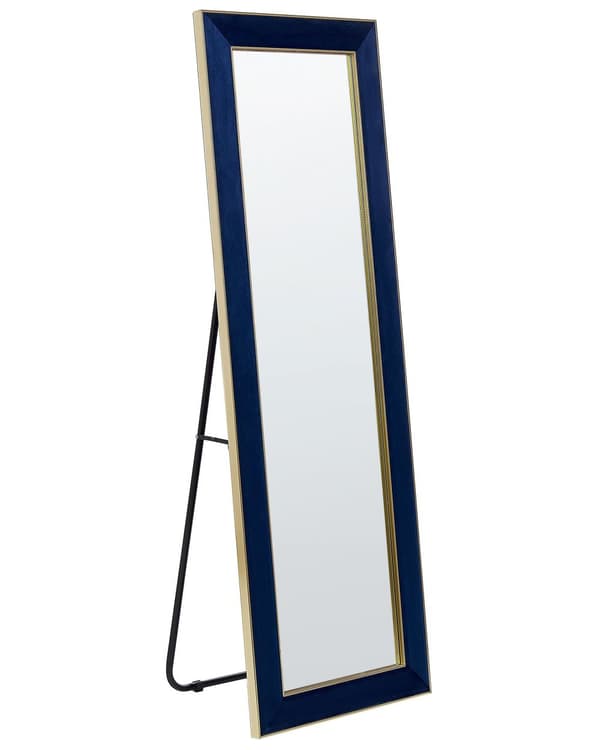 Golvspegel Blå Sammet 50 x 150 cm med Stativ Dekorativ Ram Glamour Väggdekoration Sovrum Vardagsrum