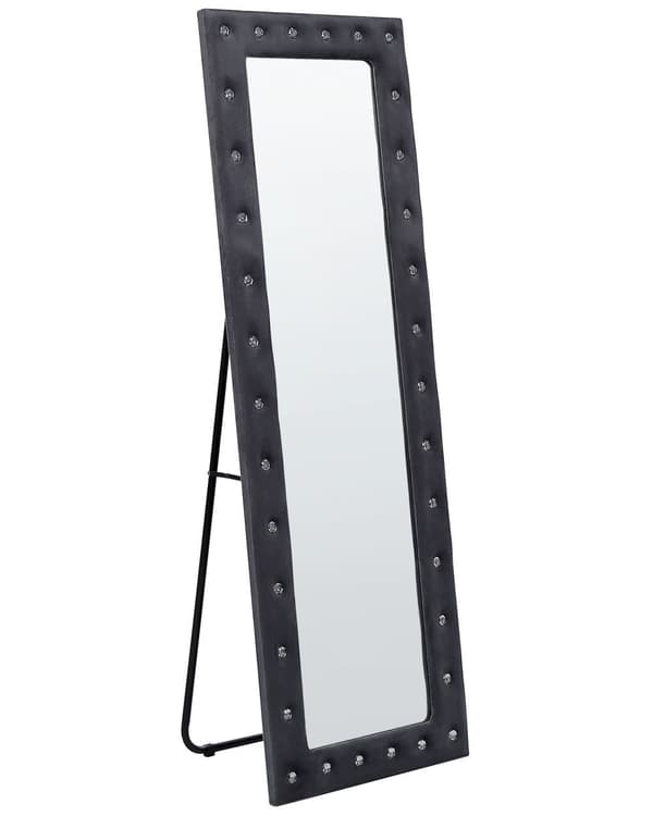 Golvspegel Mörkgrå Sammet 50 x 150 cm med Stativ Akrylglas Strass Dekorativ Ram Glamour