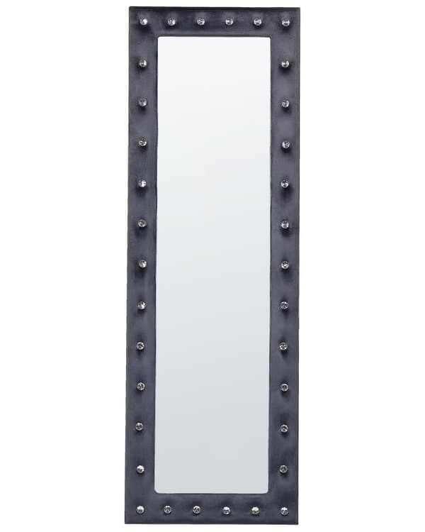 Golvspegel Mörkgrå Sammet 50 x 150 cm med Stativ Akrylglas Strass Dekorativ Ram Glamour