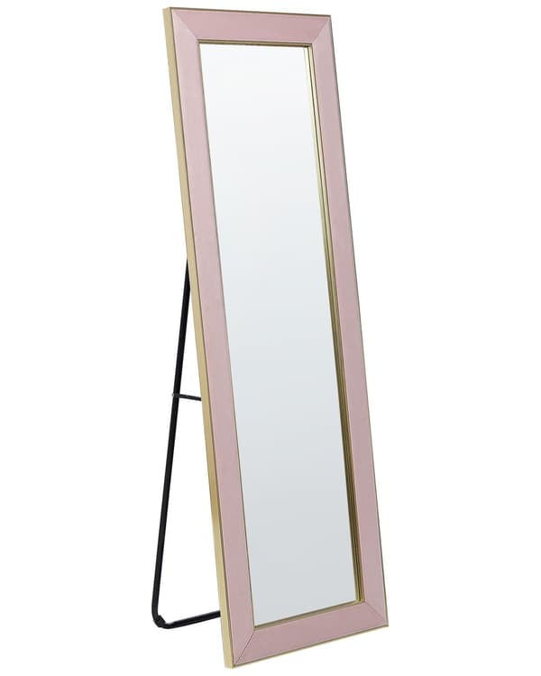 Golvspegel Rosa Sammet 50 x 150 cm med Stativ Dekorativ Ram Glamour Väggdekoration Sovrum Vardagsrum