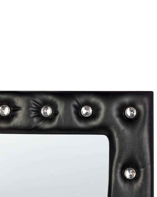 Golvspegel Svart Konstläder 50 x 150 cm med Stativ Akrylglas Strass Dekorativ Ram Glamour Väggdekor