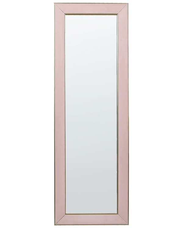 Gulvspeil Rosa Fløyel 50 x 150 cm Speil med stativ Dekorativ ramme Glamour Dekorasjon Tilbehør Veggdekor Veggspeil