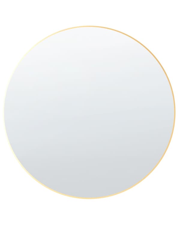 Rundt Vægspejl Guld Aluminium ø80 cm Moderne Spejl med Ramme til Entre Pigeværelse Indretning Spejlbeslag Skjult Ophæng