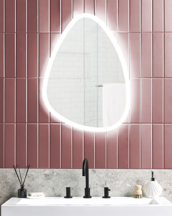 Speil LED Sølv ø 78 cm Integrert lys Abstrakt form Moderne Baderomsspeil Veggspeil