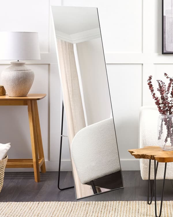 Golvspegel Silver Aluminiumram 50 x 156 cm med Stativ Modern Design Inramad Helkropps