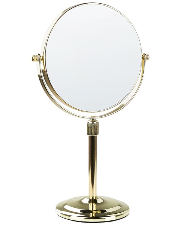 Sminkspegel Guld Metall ø 20 Dubbelsidig Vändbar Sminkbord Spegel Elegant Glamourdesign Sovrum Vardagsrum