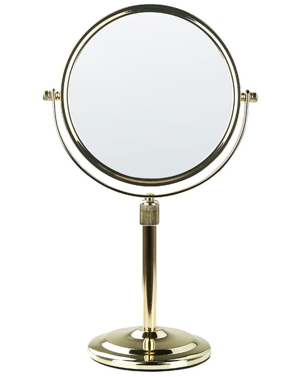 Sminkspegel Guld Metall ø 20 Dubbelsidig Vändbar Sminkbord Spegel Elegant Glamourdesign Sovrum Vardagsrum