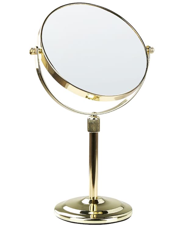 Sminkspegel Guld Metall ø 20 Dubbelsidig Vändbar Sminkbord Spegel Elegant Glamourdesign Sovrum Vardagsrum