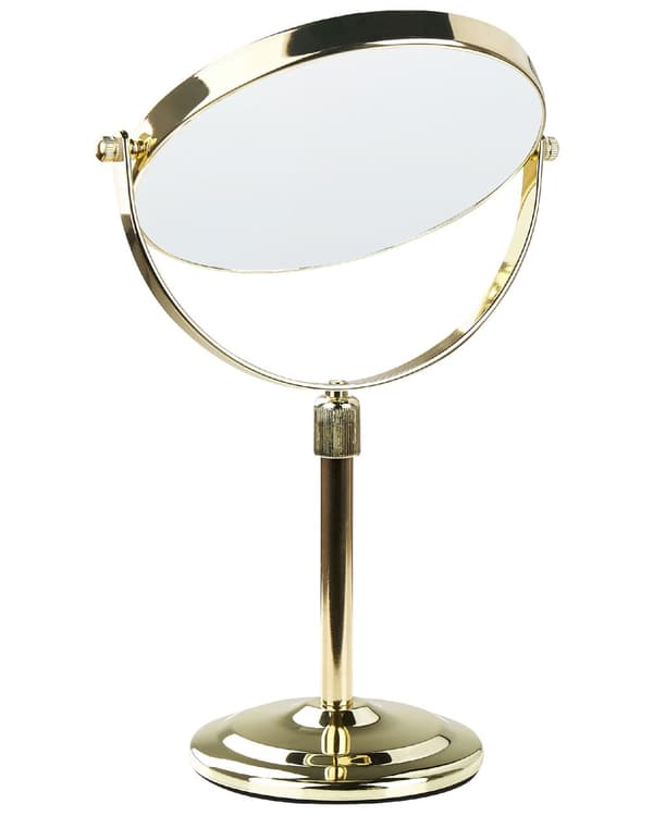 Sminkspegel Guld Metall ø 20 Dubbelsidig Vändbar Sminkbord Spegel Elegant Glamourdesign Sovrum Vardagsrum