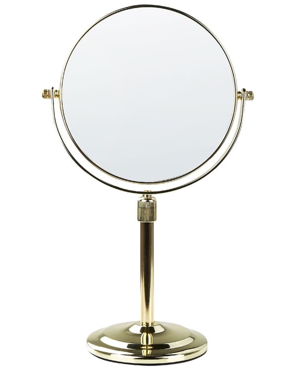 Sminkspegel Guld Metall ø 20 Dubbelsidig Vändbar Sminkbord Spegel Elegant Glamourdesign Sovrum Vardagsrum