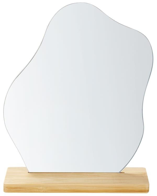 Dekorativ Stående Spegel Ljust Bambuträ 22 x 19 cm Ojämn Form Massivt Träställ Heminredning
