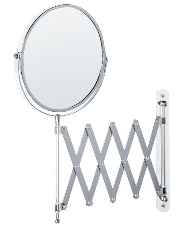 Sminkspegel Silver Järn ø 19 cm Väggmonterad Utdragbar Arm Dubbelsidig Förstorande Badrumstillbehör