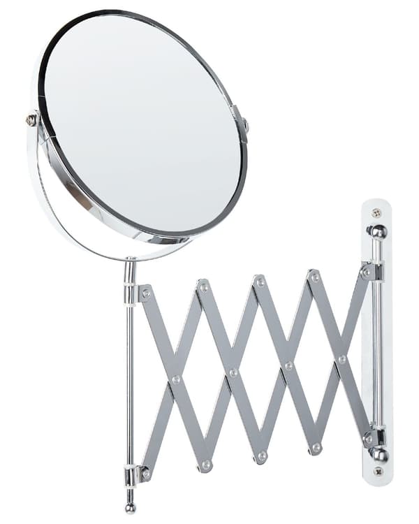 Sminkspegel Silver Järn ø 19 cm Väggmonterad Utdragbar Arm Dubbelsidig Förstorande Badrumstillbehör